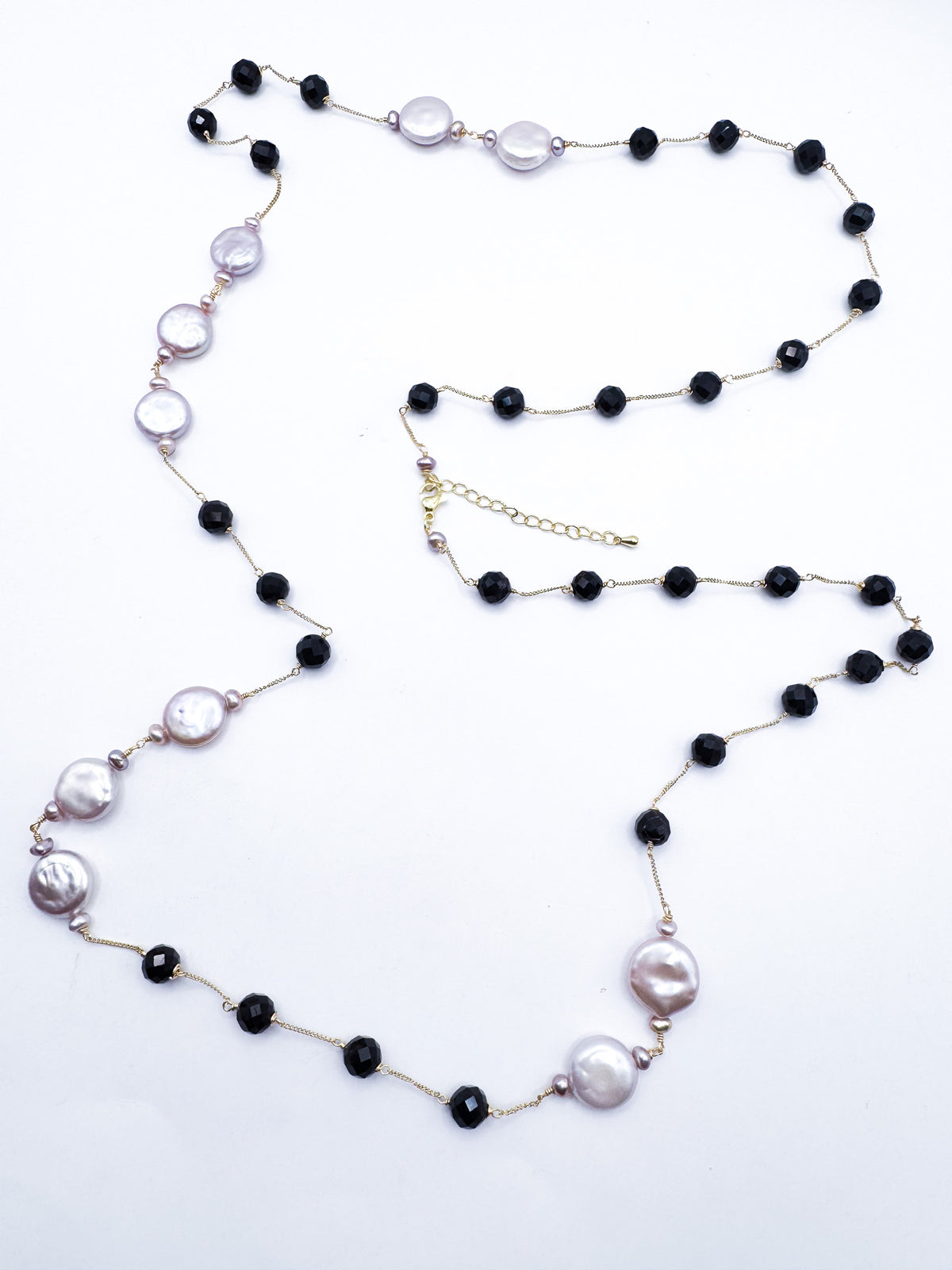 Collar Perlas Moneda & Turmalina Negra