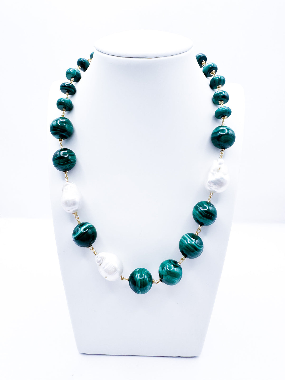Collar Malaquitas & Perlas Barrocas