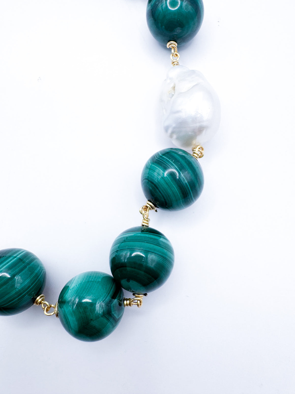 Collar Malaquitas & Perlas Barrocas